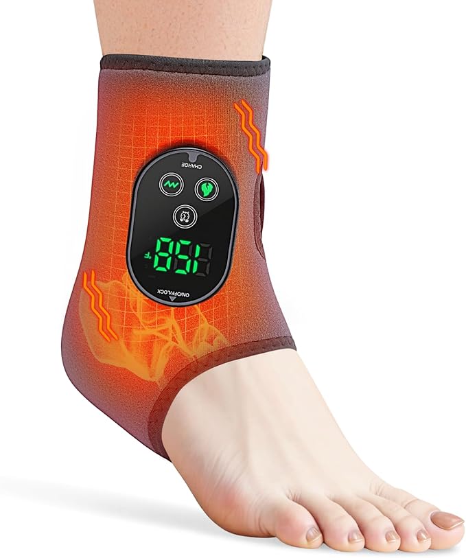 Cordless Ankle Massager for Pain Relief - 3-in-1 Foot Renew Triple Method Massager with 6 Heating and 3 Vibration Levels 3000mAh Rechargeable Battery Auto Shut-Off Gifts for Women Men Grey