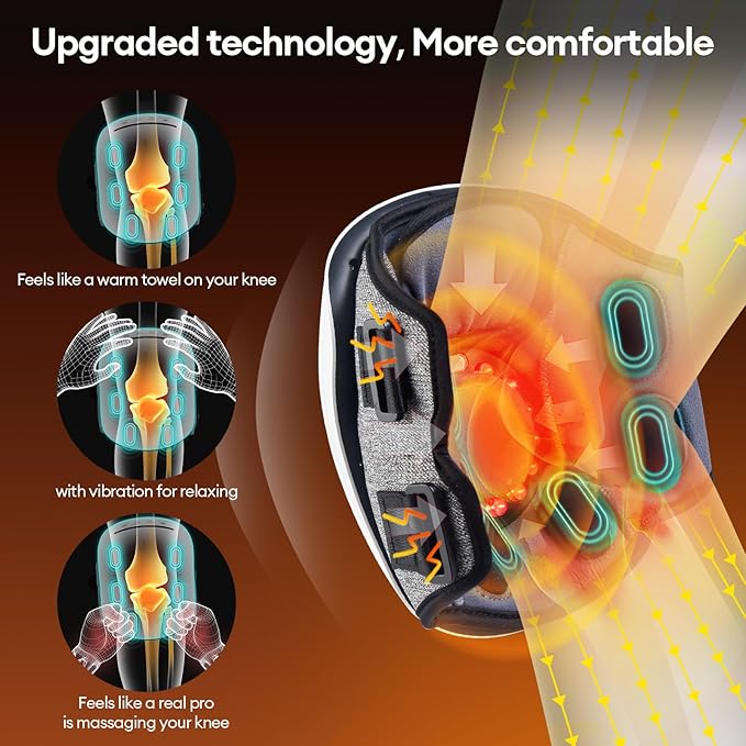 IeBilif Cordless Knee Massager with Heat 5 Vibration Modes &amp 3 Heating Levels 6 Silicone Massage Heads Adjustable Double Straps Portable Heated Knee Massager Gifts for Men Women