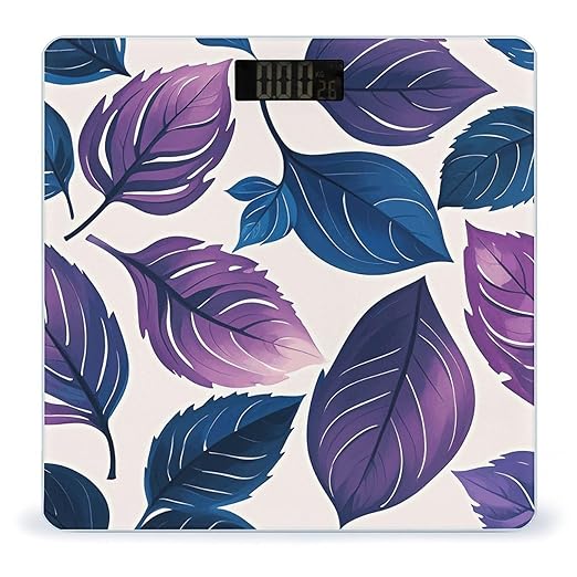 Purple and Blue Leaves Scale for Body Weight Digital Bathroom Scale Accurate Smart Weight Scales with Large Display Weighing Machine High Precision Scales