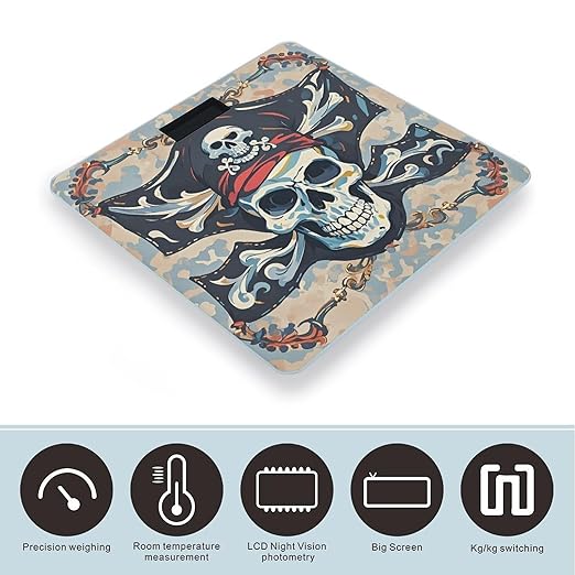 Pirate Flag Skull Scale for Body Weight Digital Bathroom Scale Accurate Smart Weight Scales with Large Display Weighing Machine High Precision Scales