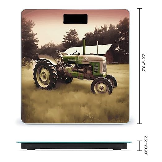 Old Tractor Photo FarmScale for Body Weight with LCD High Precision Weighing Scales Fashion Sturdy Tempered Glass Weight Scales Easy-to-Read Digital Bathroom Scale for Daily 400lb