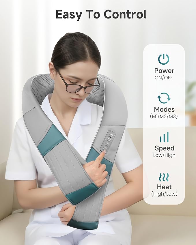 Snailax Cordless Neck Massager with Heat Rechargeable Shiatsu Neck Back Massager for Pain Relief Deep Tissue 4D Knead Shoulder Massager Pillow with Portable Carry Bag Gifts/Presents for Mom Dad