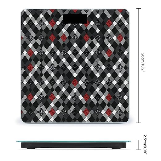 Checkered Rhombus Pattern Bathroom Scale for Body Weight Bathroom Weighing Scale with Backlit LCD Display Highly Accurate Measures Weight Up to 180kg