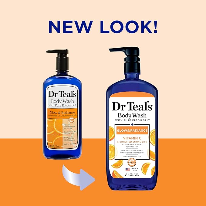 Dr Teal's Body Wash &amp Sugar Scrub Bundle with Epsom Salt Vitamin C &amp Essential Oils 24oz Body Wash (Pack of 2) &amp 19oz Sugar Scrub (Pack of 2)