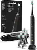 Aquasonic Black Series Ultra Whitening Toothbrush – ADA Accepted Electric Toothbrush- 8 Brush Heads &amp Travel Case – 40000 VPM Electric Motor &amp Wireless Charging - 4 Modes w Smart Timer