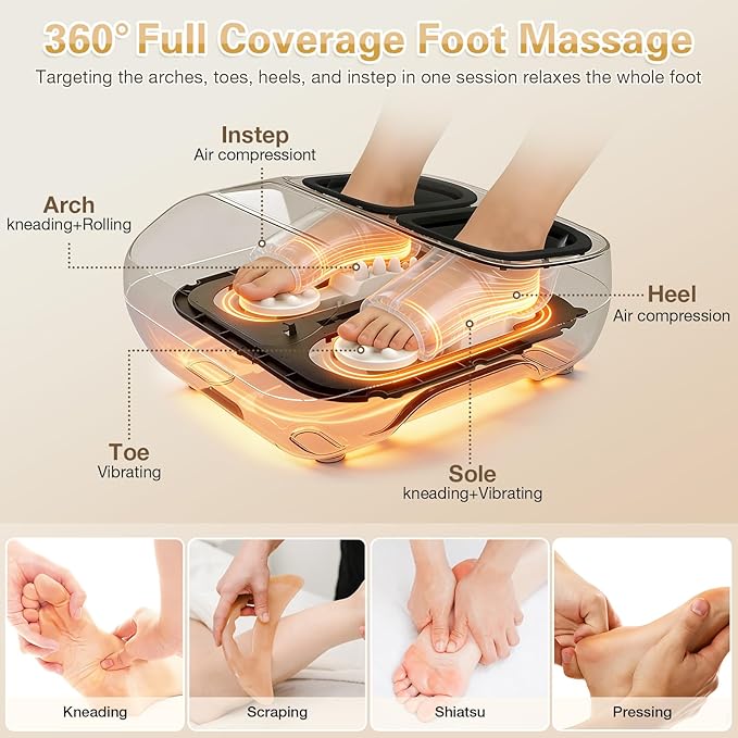 Shiatsu Foot Massager with Heat Electric Foot Massager Machine for Plantar Fasciitis Neuropathy with Remote Control Adjustable Vibration and Compression (Black)