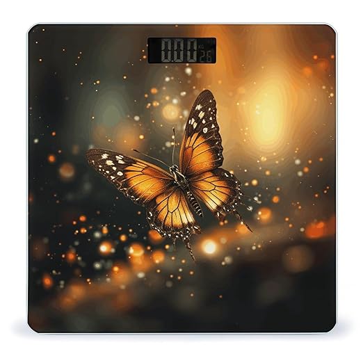 Orange Butterfly Bathroom Scale Large LCD Backlight Display Digital Scale Rounded Corners Body Scales Automatic Power On/Off Bathroom Scales for Home Bedrooms