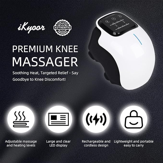 Wireless Knee Massager with Heating Comfort Vibration Red Light Adjustable Straps Cordless Design with Heating Pads for Eye Relaxations Muscles and Knee Massage Device