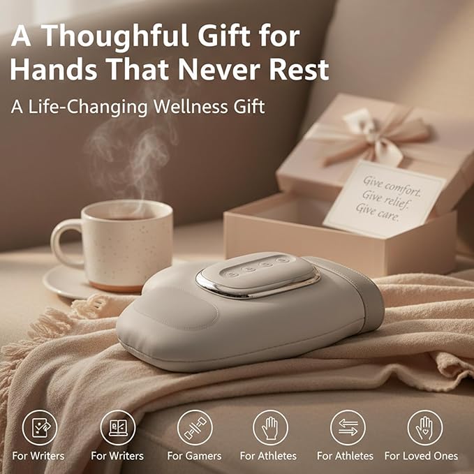 Cordless Electric Hand Massager with Heat - 6 Levels Compression &amp Heating for Arthritis Carpal Tunnel and Finger Pain Relief - Ideal Relaxation Wellness Gifts for Women Men Mom (2 PCS)