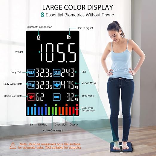 ABLEGRID Digital Smart Bathroom Scale for Body Weight and Fat Percentage and Smart Body Tape Measure Rechargeable with Fitdays APP