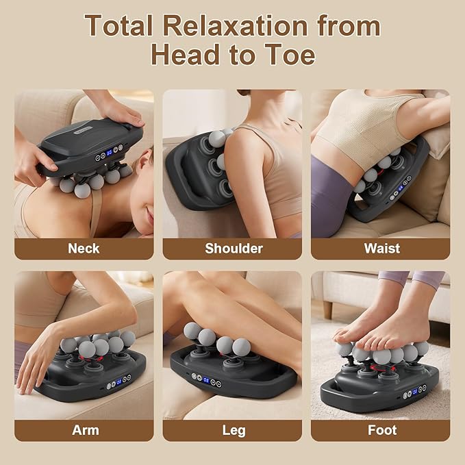 Vinid Cordless Neck and Back Massager with Heat 12 Professional Massage Heads 30 Adjustable Intensity Levels 3 Massage Modes for Deep Tissue Relief Includes Bonus 4 Heads &amp Shoulder Strap