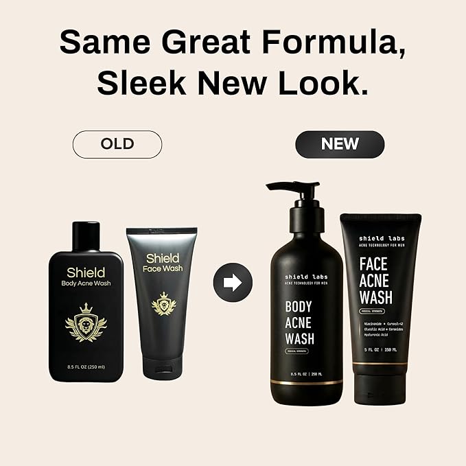 Shield Acne Wash Bundle for Men and Boys – Deep Clean Gel Formula Face Wash and Unscented Back &amp Chest Cleanser Clears Acne &amp Breakouts 13.6 oz
