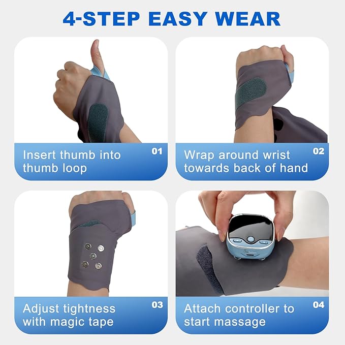 Wireless Hand Massager with 3 Heat Settings 3-in-1 Compression Therapy for Fingers Palm and Wrist