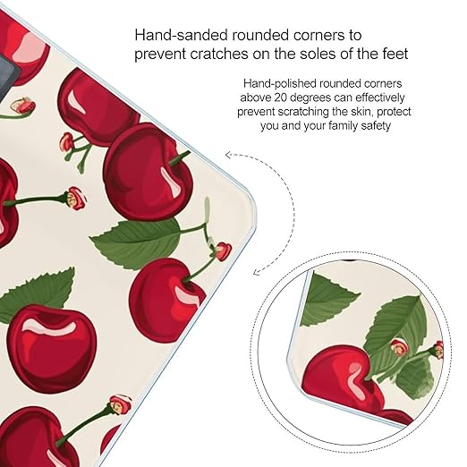 Red Cherry Pattern Bathroom Scale Large LCD Backlight Display Digital Scale Rounded Corners Body Scales Automatic Power On/Off Bathroom Scales for Home Bedrooms