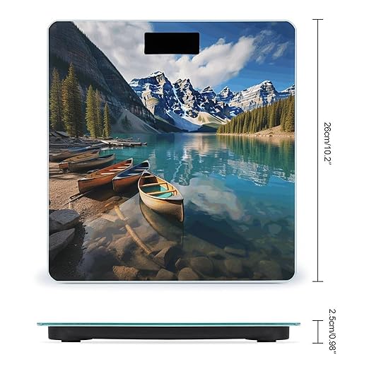 Moraine Lake Canoes Scale for Body Weight Anti-Slip Tempered Glass Digital Bathroom Scales Clear LCD Display Weighing Scale Safe Rounded Corners Smart Scales