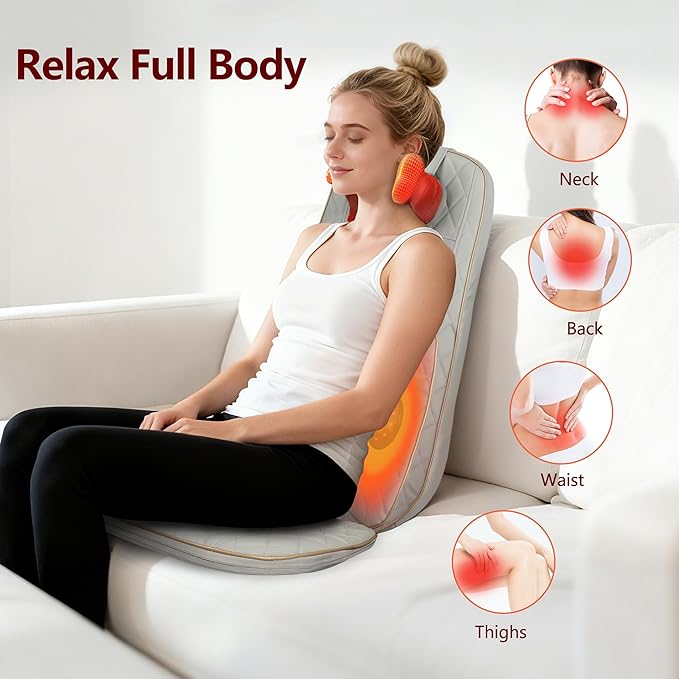 Shiatsu Neck and Back Massager with Heat - Full Back Walking Massager with Deep Kneading &amp Seat Cushion Vibration for Chair and Home Pain Relief Dual-Neck Detachable and Height Adjustment
