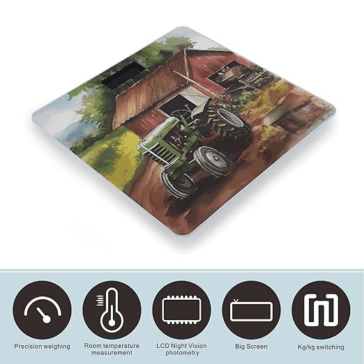 Tractor on The Farm Scale for Body Weight Precision Bathroom Weighing Scales with Back Lit LCD Display Sturdy Tempered Glass Body Weight Scales Digital Bathroom Scale 400lb