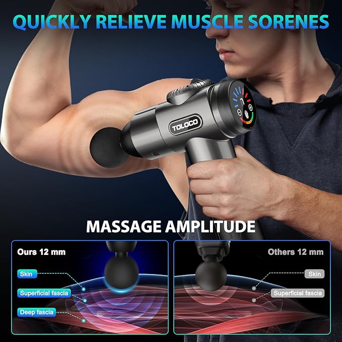 TOLOCO Massage Gun Deep Tissue Back Massage for Athletes for Pain Relief Percussion Massager with 10 Massages Heads &amp Silent Brushless Motor Valentines Day Gifts for Him Her Grey