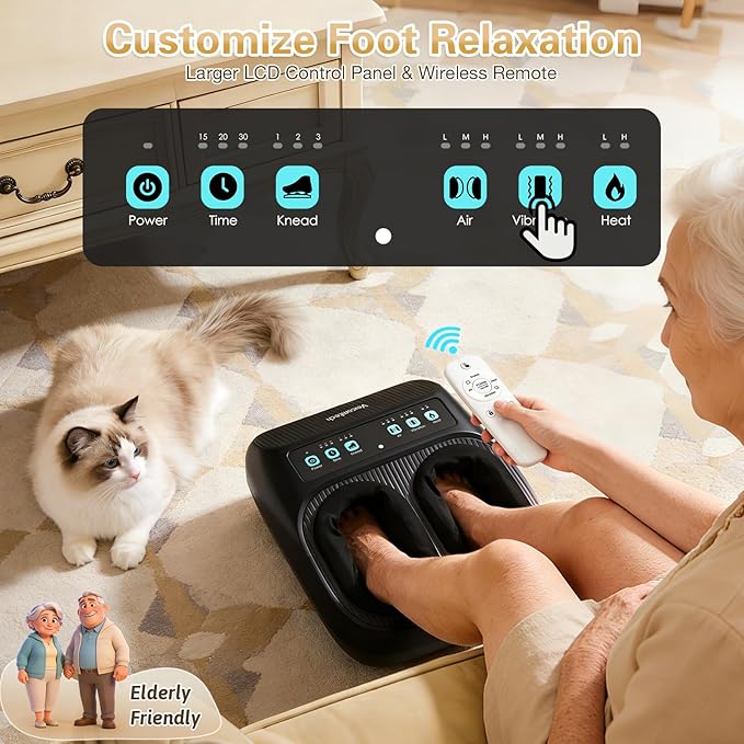 Shiatsu Foot Massager with Heat Electric Foot Massager Machine for Plantar Fasciitis Neuropathy with Remote Control Adjustable Vibration and Compression (Black)