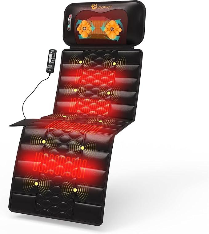 Massage Mat Detachable Neck Massager Full Body Vibration Heating Massage Pad with 10 Vibrating Motors and 9 Speed Settings for Home Office Use Gift for Men Women Parents ChristmasBlack