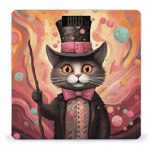 Cat Holding A Cane Scale for Body Weight Precision Bathroom Weighing Scales with Back Lit LCD Display Sturdy Tempered Glass Body Weight Scales Digital Bathroom Scale 400lb