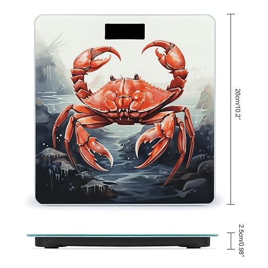 Red Crab Sea Bathroom Scale Automatic Power On/Off Body Scales LCD Backlight Display Square Digital Scale Rounded Corners Bathroom Scales for Home Bedrooms
