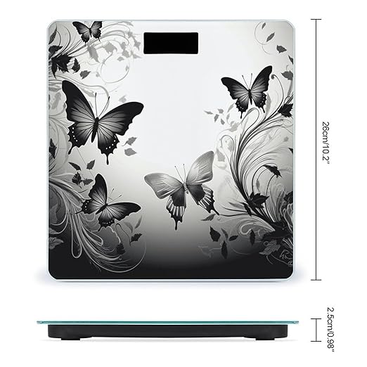 Black Gray Butterflies Bathroom Scale Automatic Power On/Off Body Scales LCD Backlight Display Square Digital Scale Rounded Corners Bathroom Scales for Home Bedrooms