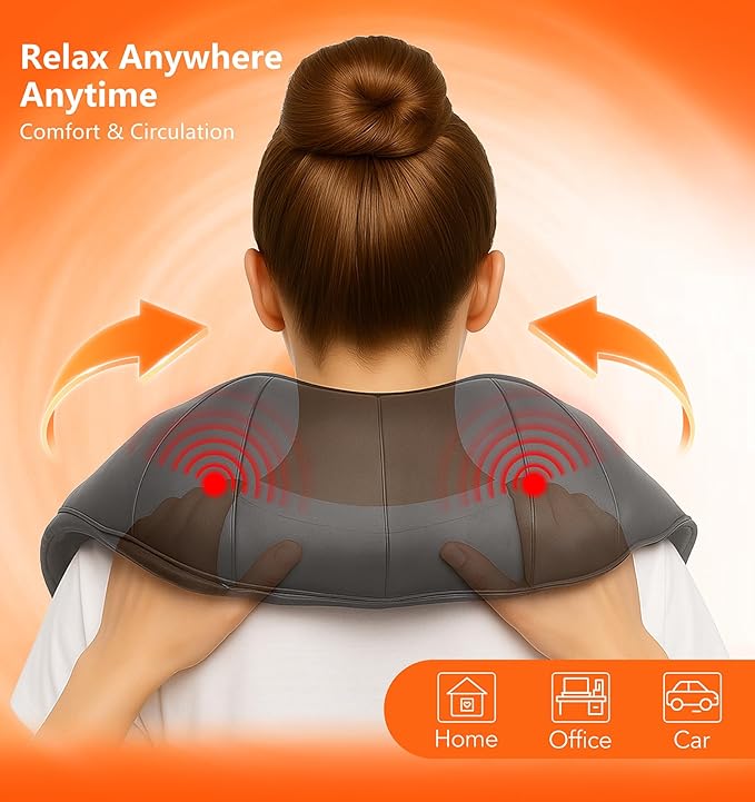 MagicMakers Electric Shiatsu Neck Massager with Heat - Pain Relief for Back Shoulders &amp Feet - Gifts for Men Women Mom Dad - From Daughter or Son - Ideal for Christmas Mother's Day &amp Fath