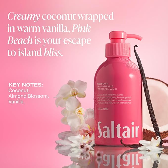 Saltair Body Oil and 2-Pack Body Wash Set – Moisturizing Cleanser and After-Shower Skincare Duo – Pink Beach Scent