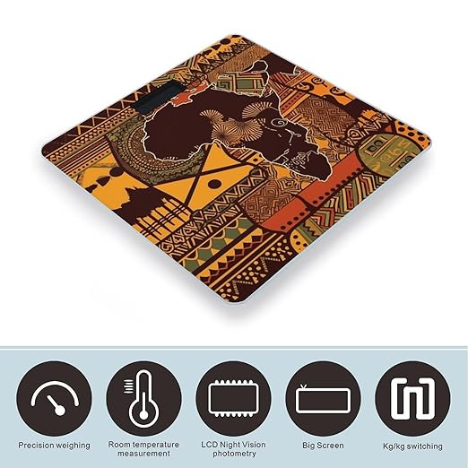 African Map Ethnic Pattern Bathroom Scale Large LCD Backlight Display Digital Scale Rounded Corners Body Scales Automatic Power On/Off Bathroom Scales for Home Bedrooms