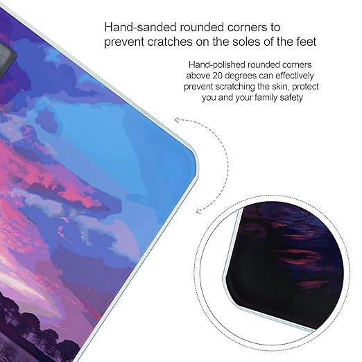Purple Sunset on Water Bathroom Scale for Body Weight Bathroom Weighing Scale with Backlit LCD Display Highly Accurate Measures Weight Up to 180kg