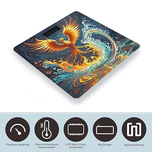 Fire and Water Phoenix Scale for Body Weight Sturdy Tempered Glass Weighing Scales with LCD Display Accurate Digital Bathroom Scale Convenient Body Fat Smart Scales Easy Read
