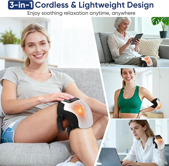 Knee Massager Cordless Heated Knee Massager with 3 Heating Levels 3 Vibration Modes LED Screen &amp Adjustable Straps Portable Massage with Heat for Knee Discomfort Ideal Gift for Men Women