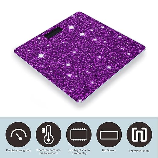 Men's Smart Scale for Body Weight Digital Bathroom Weighing Scale Automatic Switch Energy Saving Scale Beautiful Dark Purple Bling Glitter Sparkles Pattern