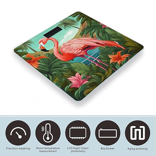 Tropical Flamingo Bathroom Scale Rounded Smart Scale for Body Weight Automatic Power On/Off Weight Scales Accurate Bathroom Digital Scales for Pet Home Bedroom Kitchen