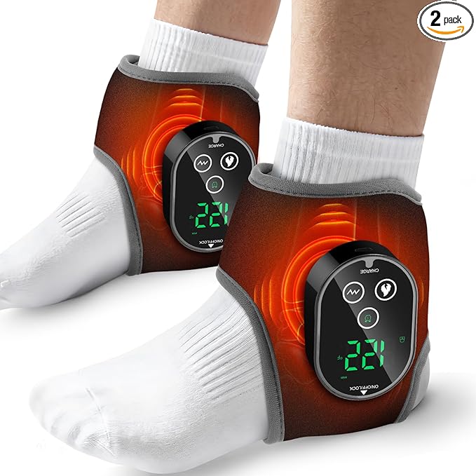 2PCS Cordless Ankle Heating Pads Foot and Ankle Massager with Heat Rechargeable Heated Foot Brace Wrap 3 Vibration and 4 Heating Modes