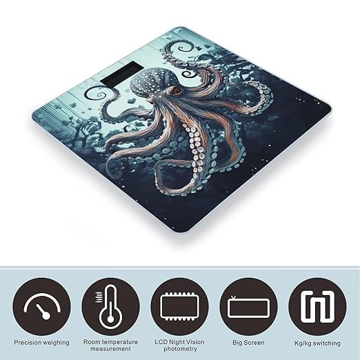 Cool Octopus Scale for Body Weight Accurate Digital Bathroom Scale Toughened Glass High Precision Scales Smart Weight Scales with Large LCD Backlight Display Weighing Machine