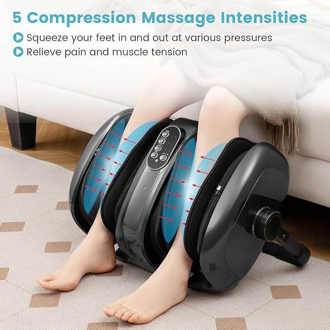 Giantex Foot Massager with Heat Calf Massager with Remove Control 2 Vibration Options 5 Mode &amp 5 Compression Intensity 360°Adjustable Stand Shiatsu Foot Massage Machine for Calf Arm Relax (Gr