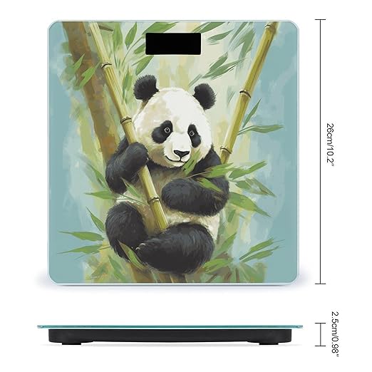 Bamboo with Panda Weight Scale Digital Electronic Scales Bathroom Scale Larg LCD Backlight Display High Precision MeasurementsTempered Glass