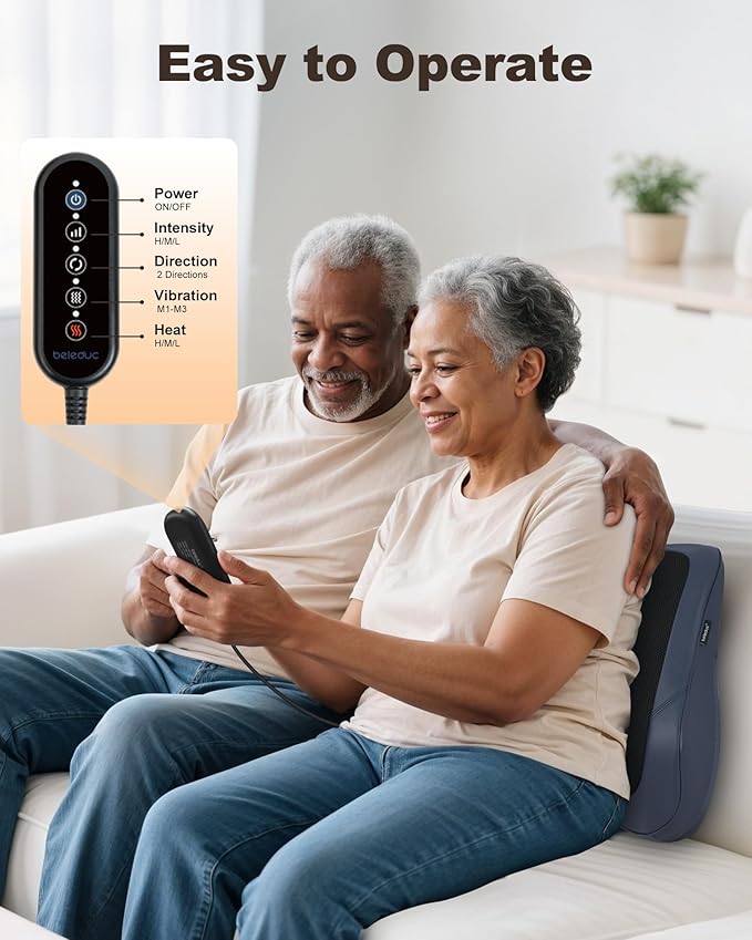 Beleduc Back Massager for Back Pain Deep Tissue Shiatsu Back Neck Massager with HeatVibration Massage Deep Kneading Massage Pillow for Neck Shoulder