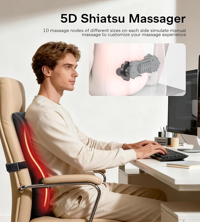 ALLJOY Back Massager with Heat Electric Shiatsu Massage Pillow with LCD Display 4 Modes &amp 3 Intensities Deep Tissue Kneading for Lower Back Neck Shoulder Leg Ideal Gifts for Men Women