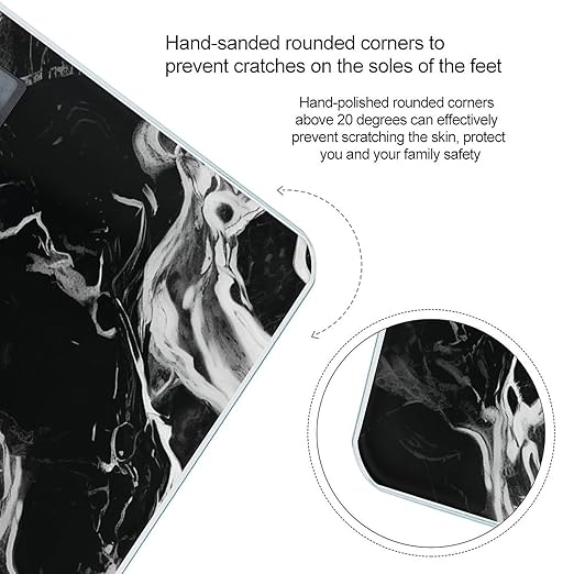 Black and White Marble Weight ScaleClear LED Display Bathroom Digital Weighing ScaleTempered Glass Digital Bathroom Scale for Body Weight Capacity Up to 400 Lbs