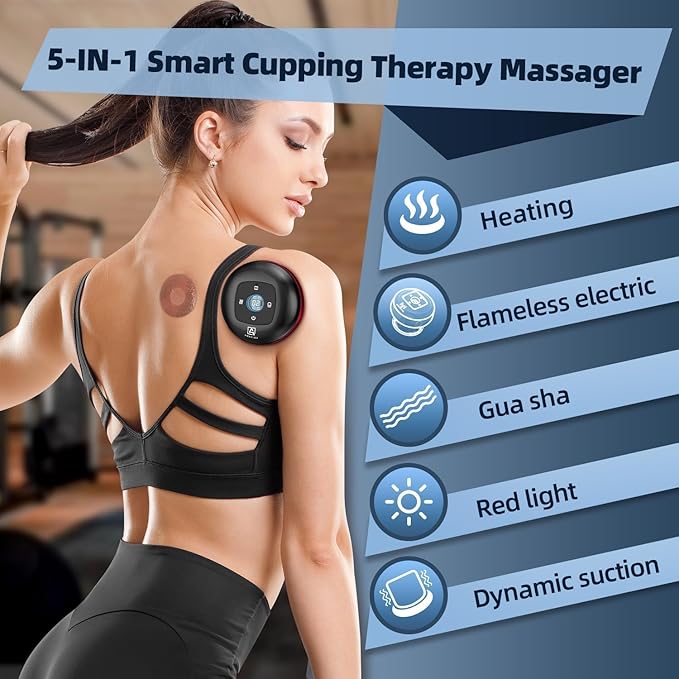 5-in-1 Cupping Kit for Massage Therapy 12 Levels Smart Dynamic Cupping Set with Red Ligh-t Therapy&ampHeat Penetrates for Targeted Pain Relief Knots Aches Muscle Soreness - 2Pcs(Red&ampRed)