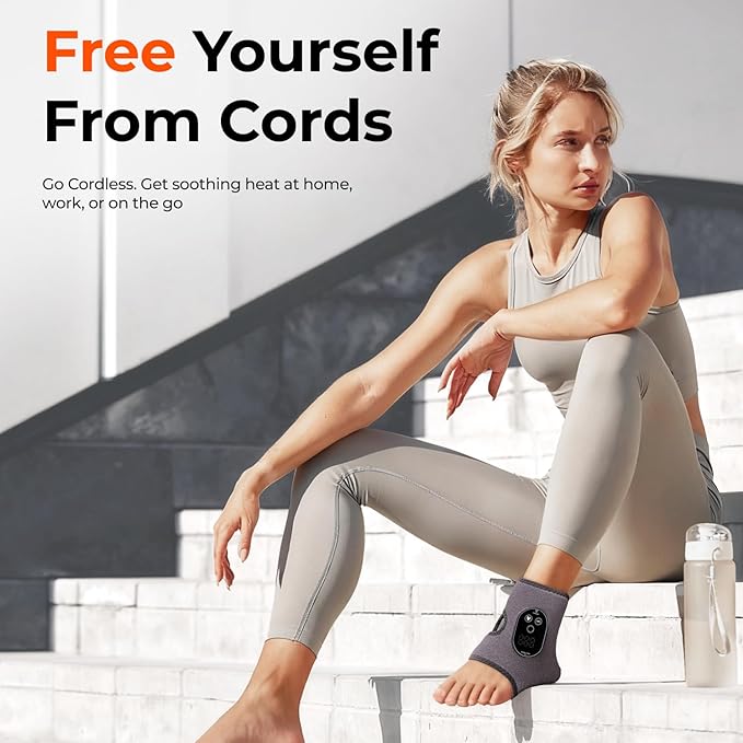 Cordless Ankle Massager for Pain Relief - 3-in-1 Foot Renew Triple Method Massager with 6 Heating and 3 Vibration Levels 3000mAh Rechargeable Battery Auto Shut-Off Gifts for Women Men Grey