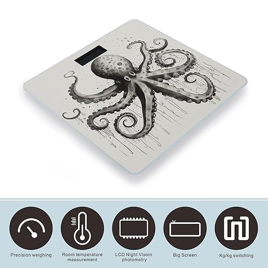 Octopus Scale for Body Weight Highly Accurate Digital Bathroom Scale Sturdy Tempered Glass Weighing Scales with LCD Display Fashion Body Fat Smart Scales 400lb