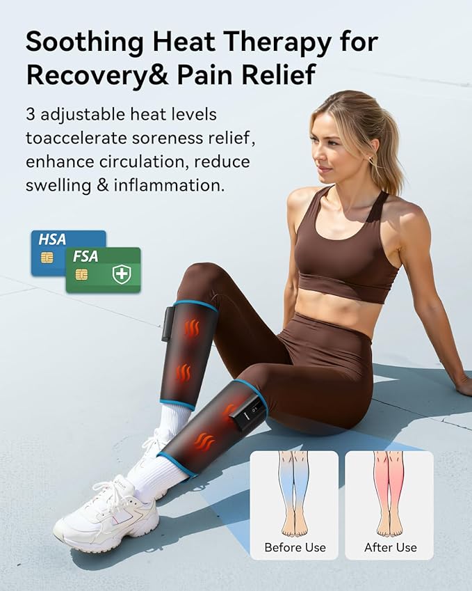 FIT KING Cordless Calf Massager with Heat &amp Compression – Rechargeable Leg Massager for Circulation Edema RLS &amp Pain Relief 3 Heat Levels 3 Modes &amp Intensities Portable Mom Dad Ath