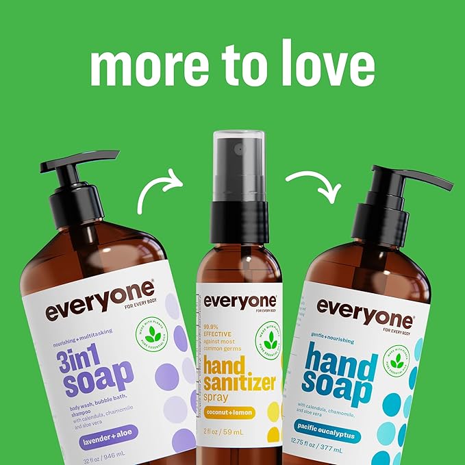 Everyone 3-in-1 Soap Body Wash Bubble Bath Shampoo 32 Ounce (Pack of 2) Peppermint Tea Tree made with Essential Oils for Men and Women