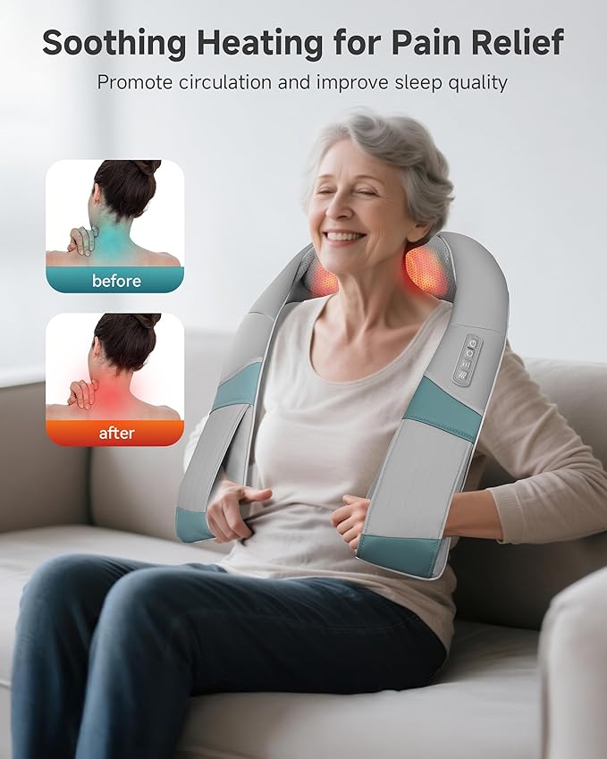 Snailax Cordless Neck Massager with Heat Rechargeable Shiatsu Neck Back Massager for Pain Relief Deep Tissue 4D Knead Shoulder Massager Pillow with Portable Carry Bag Gifts/Presents for Mom Dad