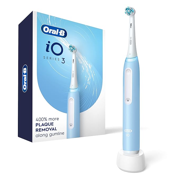 Oral-B Rechargeable Electric Toothbrush iO3 Clean &amp Protect 3 Cleaning Modes Visual Pressure Sensor to Protect Gums Blue