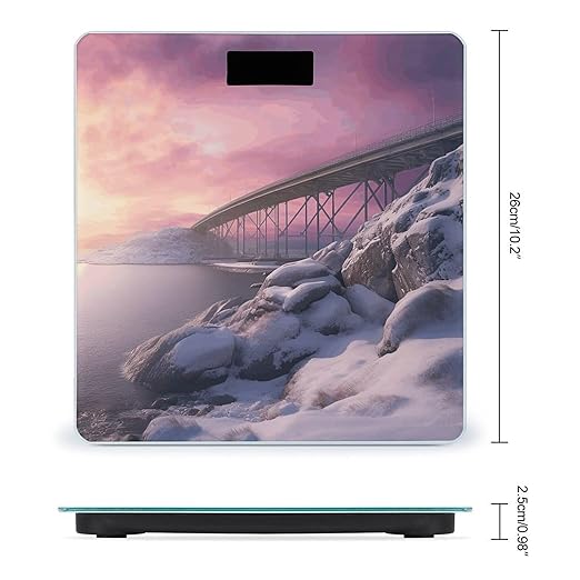 Bridge on Snow Scale for Body Weight Anti-Slip Tempered Glass Digital Bathroom Scales Clear LCD Display Weighing Scale Safe Rounded Corners Smart Scales